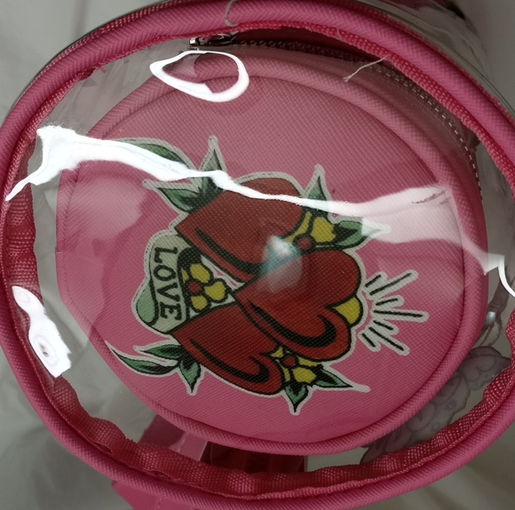 Ed Hardy Skull, Roses & Butterfly Pink See-Thru Barrel Bag w/ 2 Complimentary - Picture 5 of 16